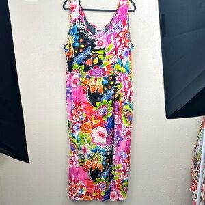 Jams World, Janice Midi dress Floral Tropical Rayon Pockets style W334-FLAM 2X